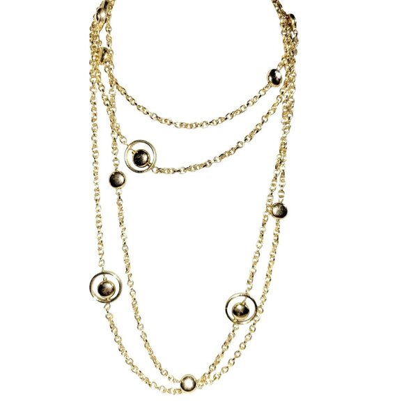 Unbranded Jewelry - Vintage 39" Gold Tone Chain Necklace With Balls Inside Circles & Orbiting Balls